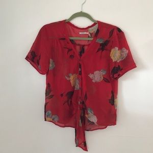 Urban outfitters Front tie floral cropped blouse